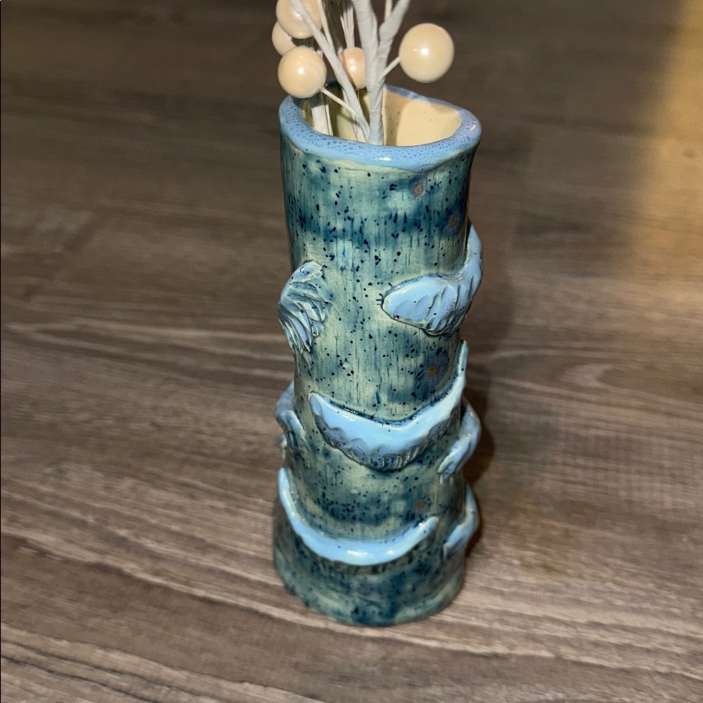 Artisan Coastal Pottery Vase with Fish-like Accents- signed “hBishop” - Picture 7 of 16